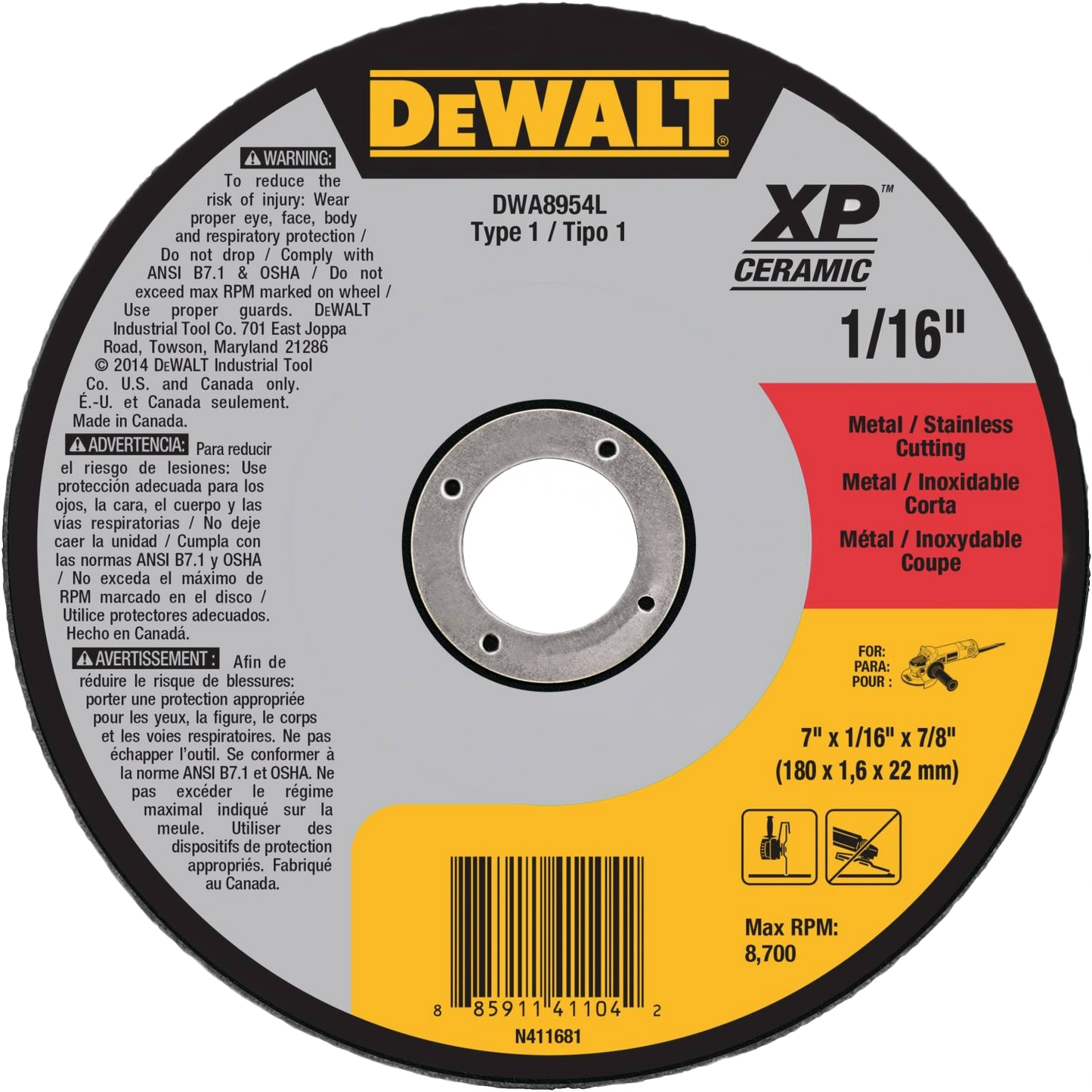 DEWALT ceramic metal cutting wheel designed for durability in power tool and woodworking tool accessories collections