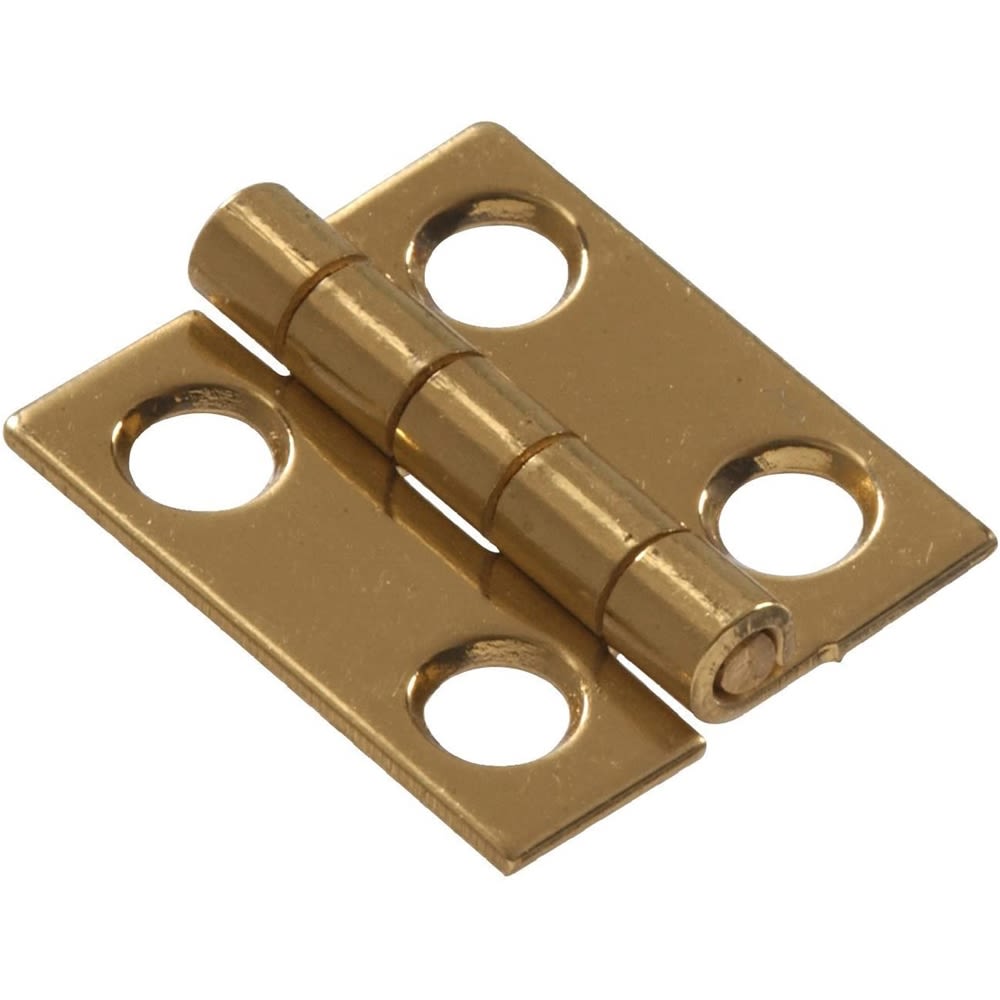 Solid brass narrow hinge with bright brass finish, suitable for cabinet and furniture hardware in home improvement collections