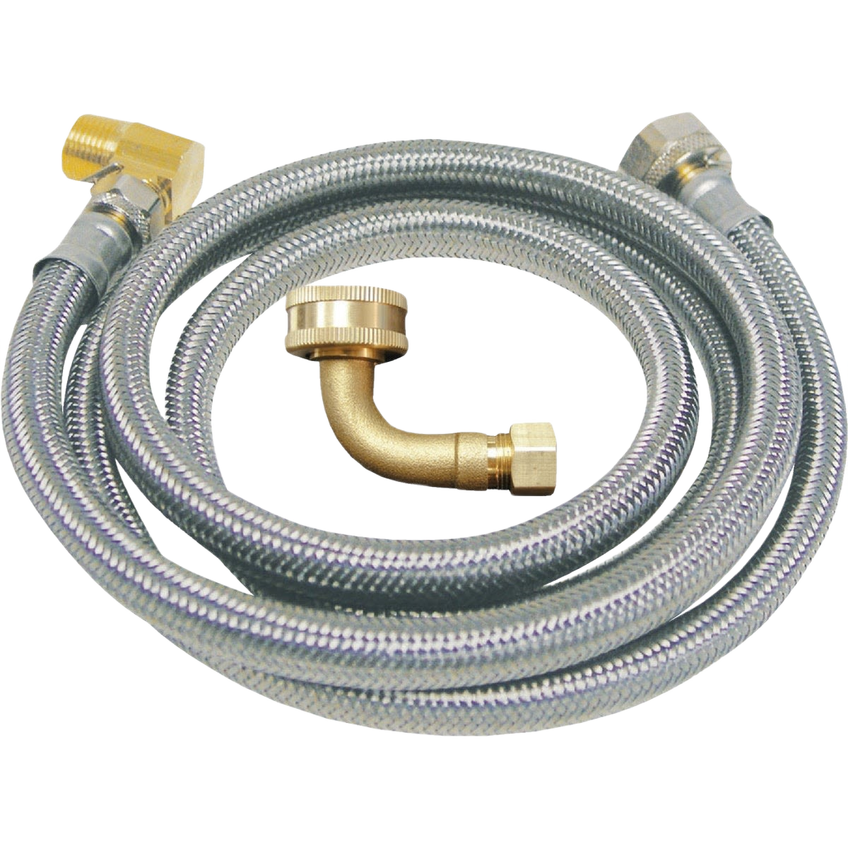 Flexible stainless steel dishwasher connector hose with brass fittings for plumbing repair and faucet parts under $50
