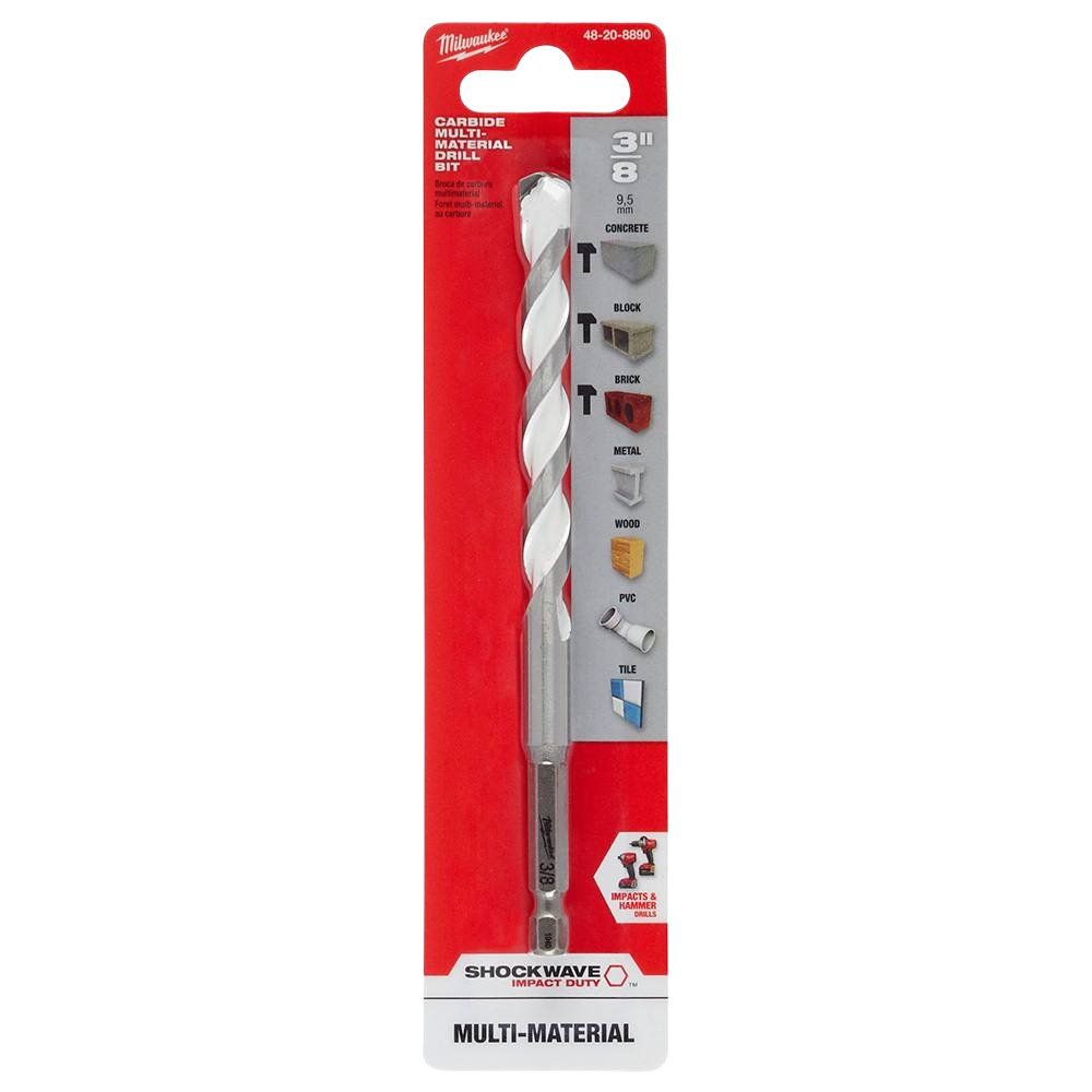 Milwaukee 3/8 inch carbide drill bit for versatile drilling in concrete, brick, wood, metal, and tile in tool accessories collections