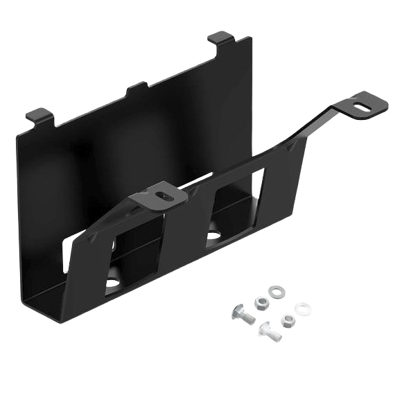 Black metal rear weight bracket with mounting hardware for tools and home improvement projects