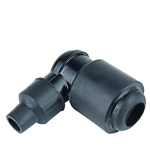 Black rubber spark plug cap designed for use with John Deere equipment spark plug connections