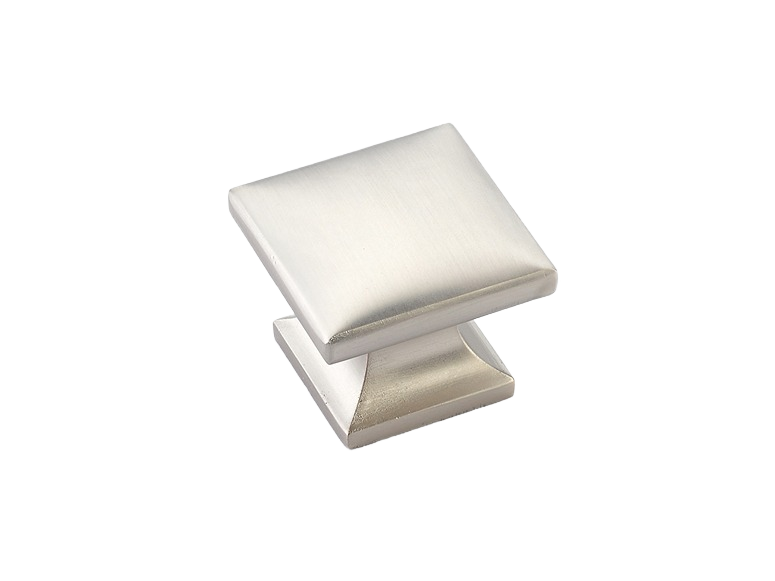 Square cabinet knob in satin nickel finish for modern furniture hardware and home improvement projects
