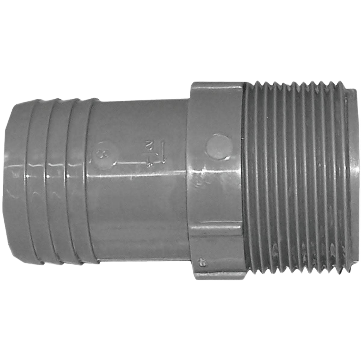 Gray polypropylene hose adapter with male pipe thread and insert connection in Pipes & Fittings and Plumbing collections