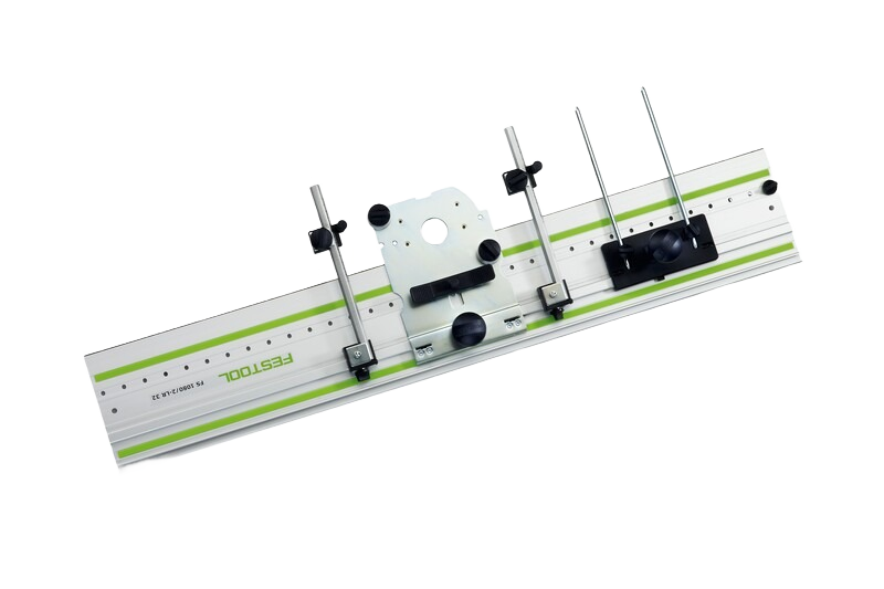 Aluminum guide rail with attached sliding end stop flag for precise woodworking tool positioning under $100 collection
