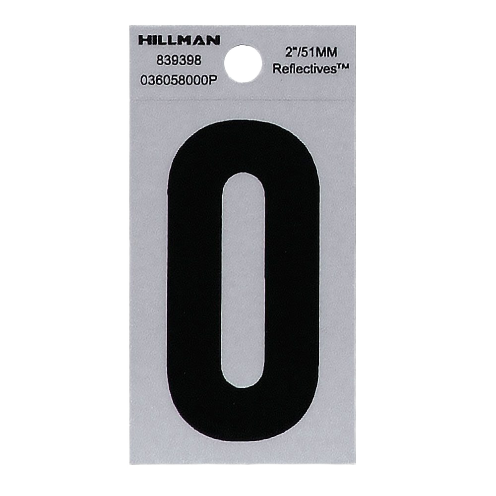 Black adhesive house number 0 with silver reflective backing for hardware and home improvement collections