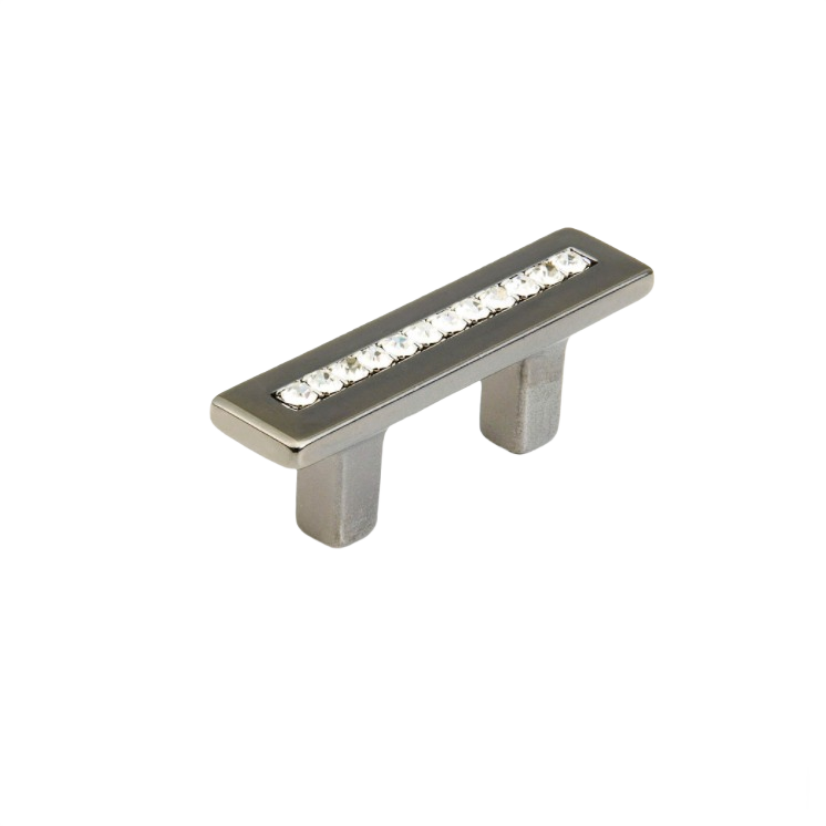Black chrome cabinet pull featuring a row of crystals, part of furniture hardware for home improvement projects.