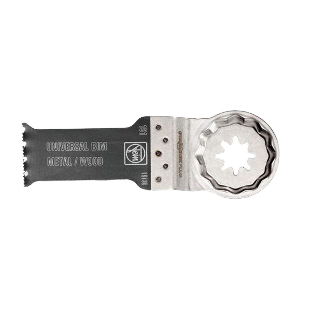 Metal oscillating saw blade with universal BIM teeth for cutting metal and wood in power tool accessories.