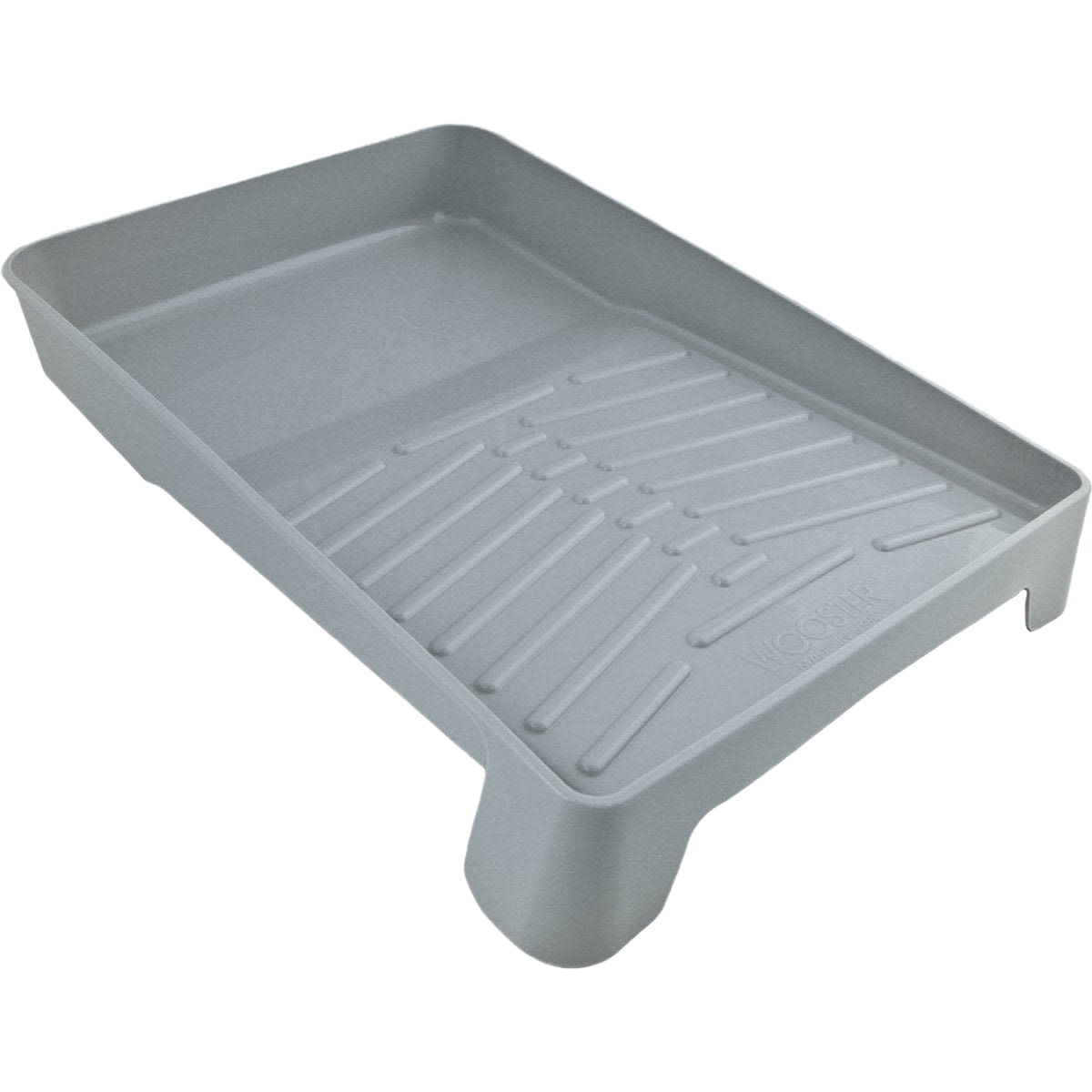 Gray durable plastic paint tray with ribbed surface for even paint distribution in home improvement supplies