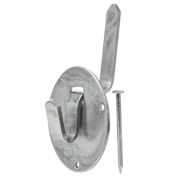 Steel drywall picture hanger with accompanying nail for heavy-duty wall decor and home improvement projects