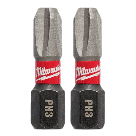 Two 1-inch PH3 Phillips impact driver bits with red Milwaukee branded collars in power tool accessories collection