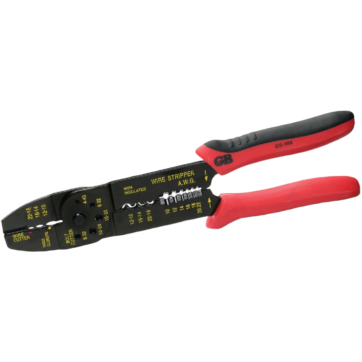 8-inch wire stripper and crimper with black head and red ergonomic handles for electrical hand tools collection