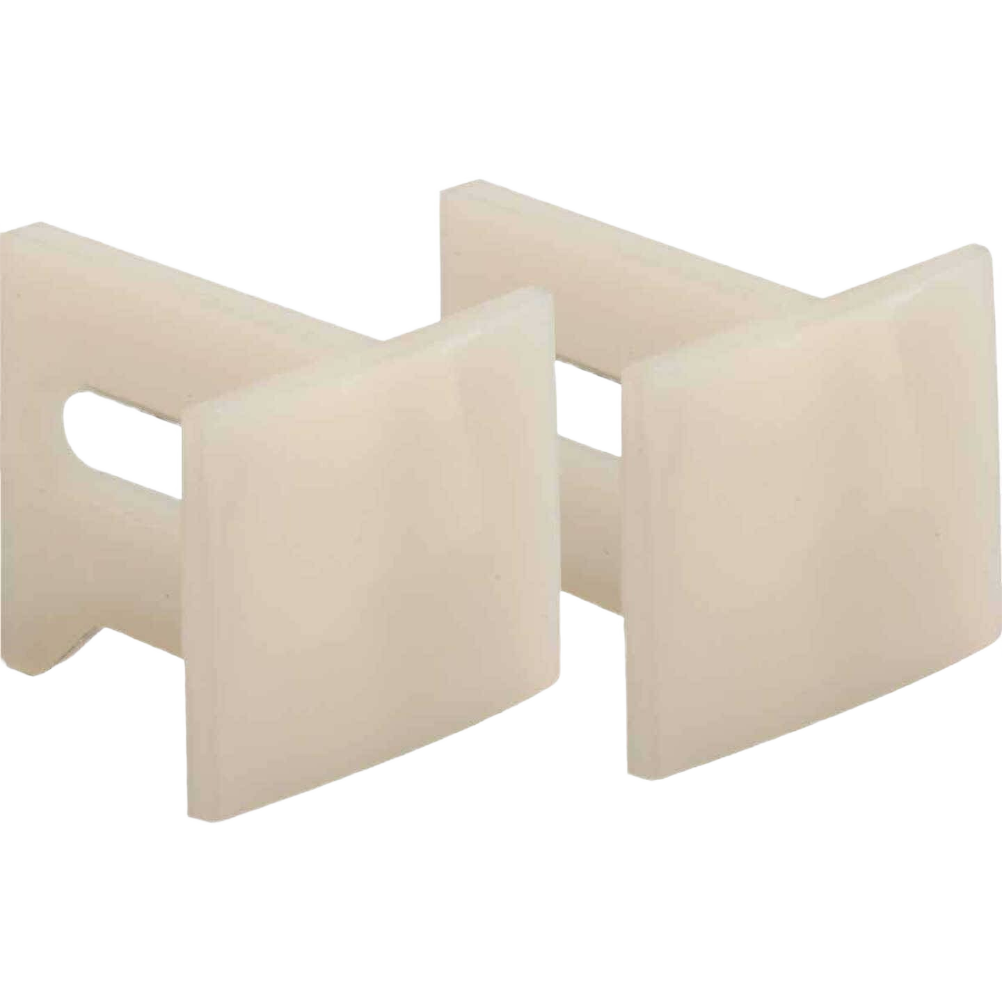 Two white plastic adjustable guides for sliding pocket doors in home improvement hardware under $50 collection