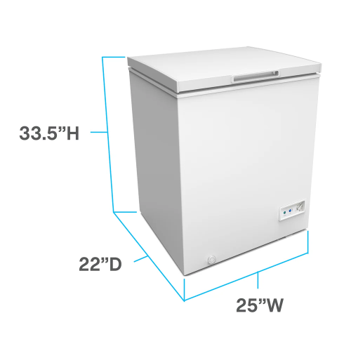 White 5.0 cu. ft. chest freezer with handle and control panel, suitable for garage and home appliance use