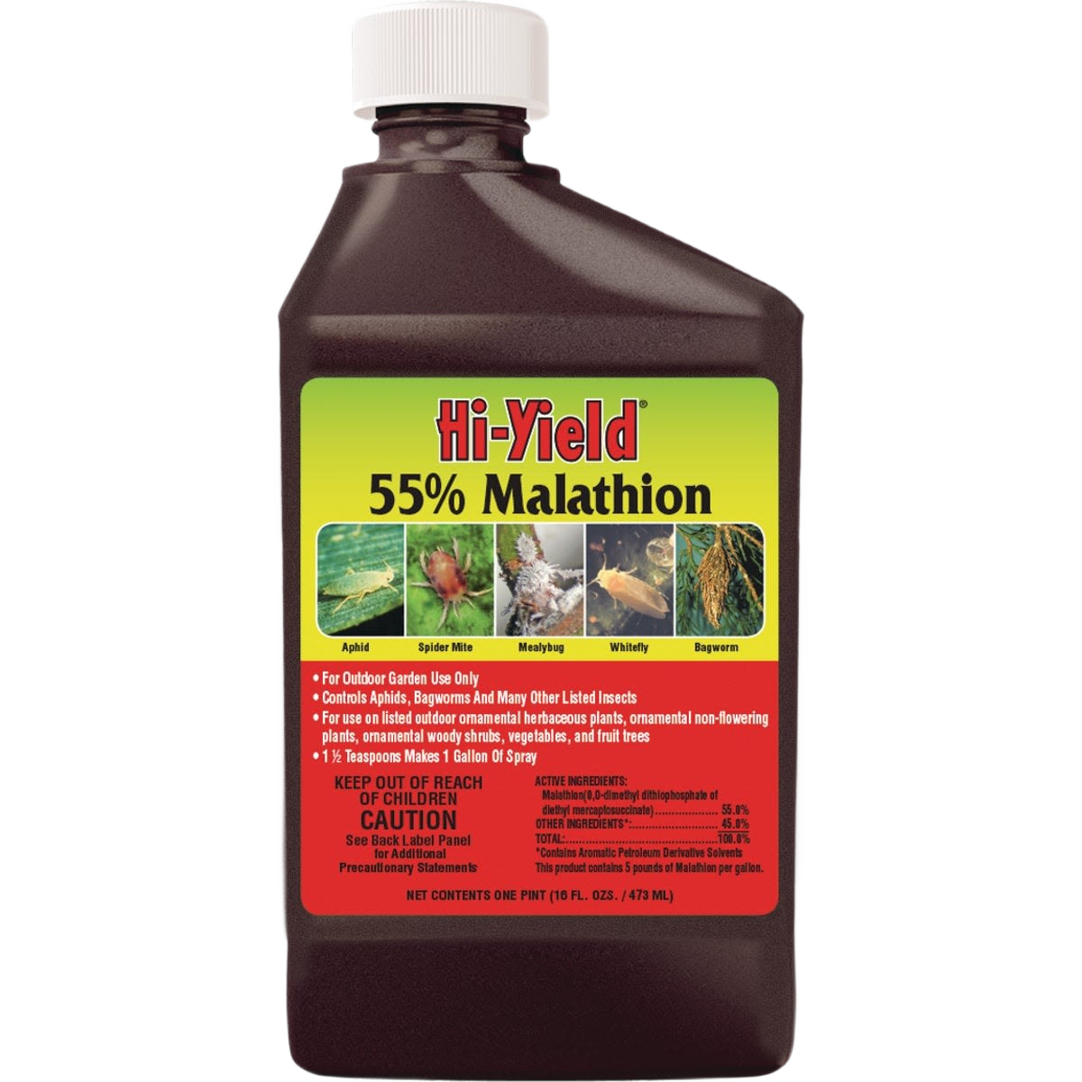 Brown bottle of Hi-Yield Malathion insect control for outdoor garden use in pest control and lawn care collections