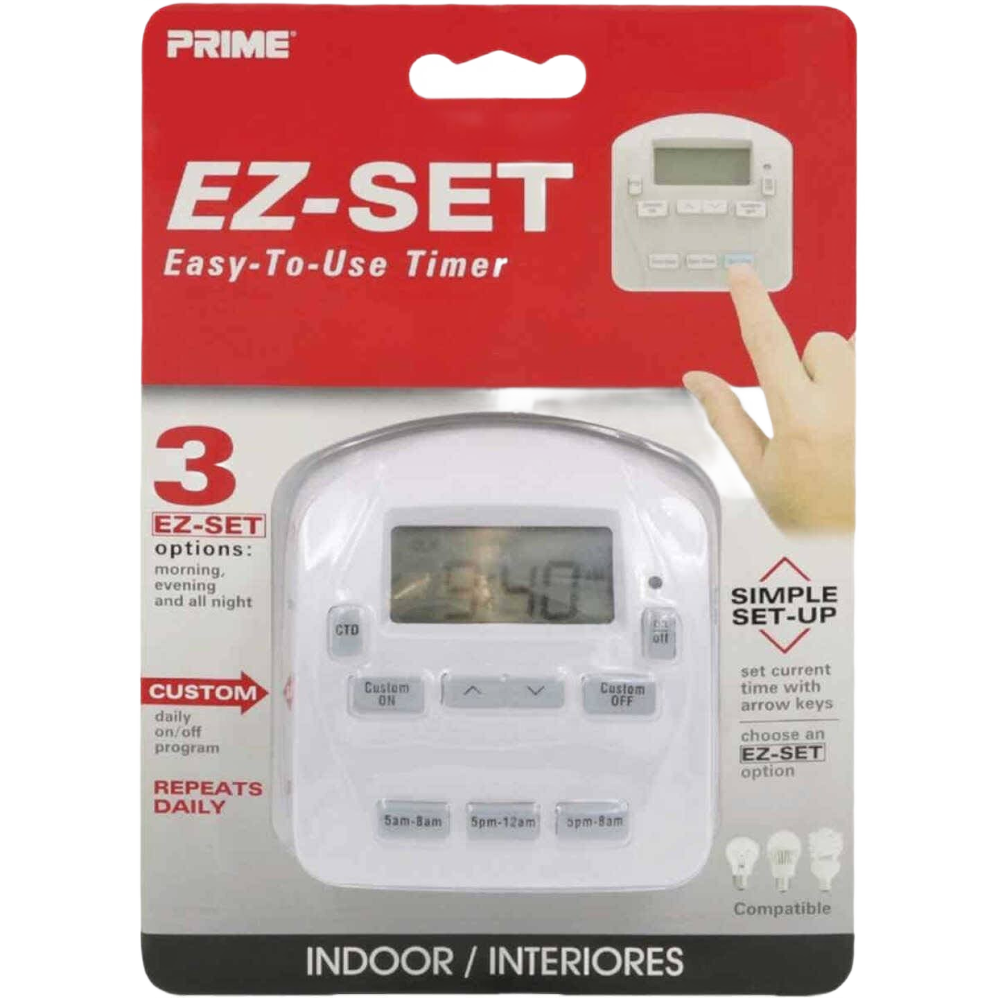 White digital 24-hour indoor timer with preset daily options, easy setup, and visible LCD for home improvement projects