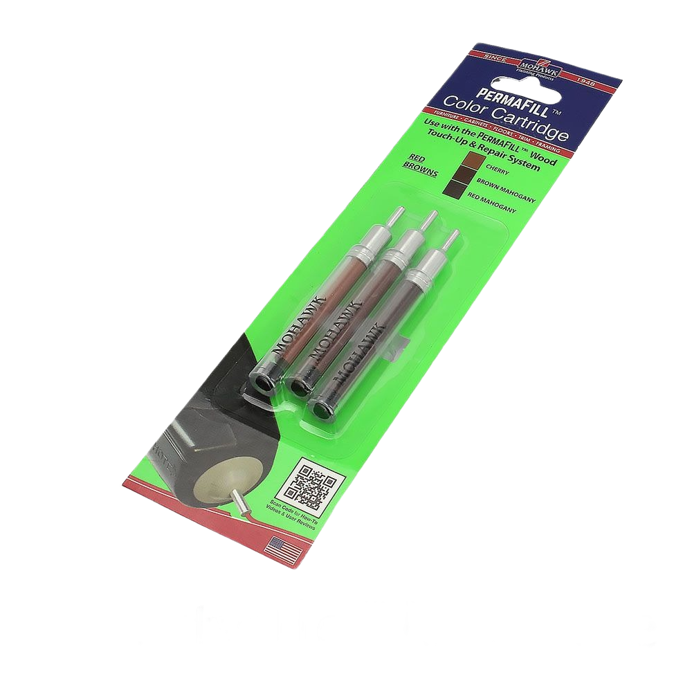Set of three red brown PermaFill color cartridges for wood repair in Mohawk Stains & Sealers collections under $50