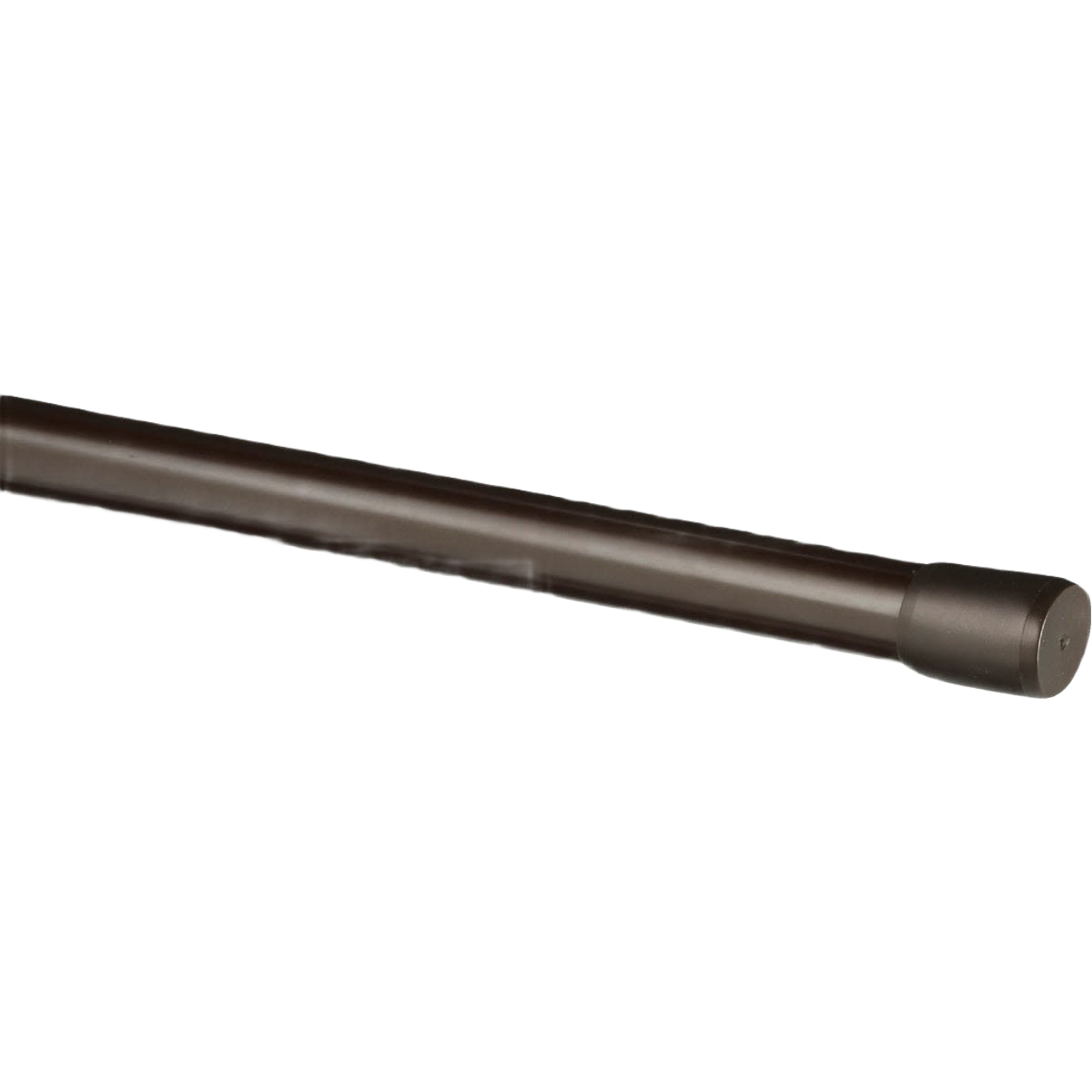 Chocolate brown spring tension rod with capped ends for adjustable home improvement tasks and decor installations