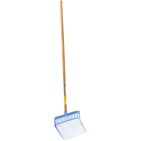 Blue polycarbonate fork head with hardwood handle, suitable for farm and livestock supplies under $50 collection