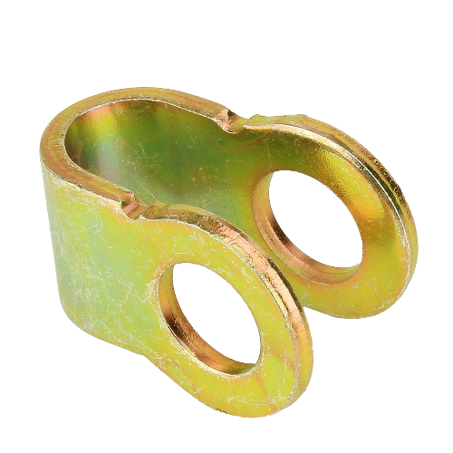 Zinc-plated metal clevis with dual circular openings for heavy-duty home improvement and tool applications