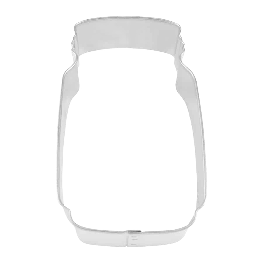 Metal cookie cutter shaped like a classic mason jar for themed baking and craft projects