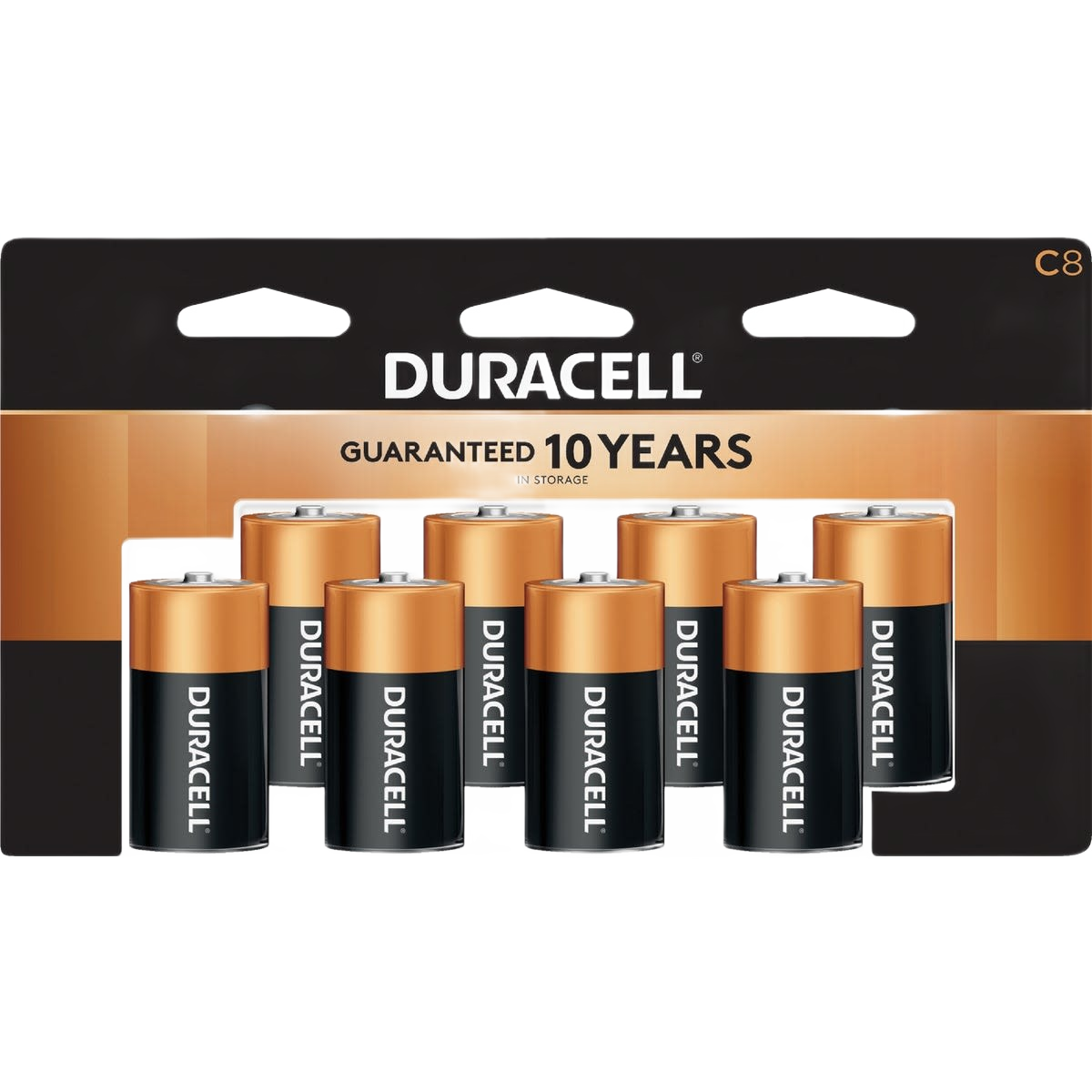 Duracell CopperTop alkaline C batteries 8-pack with guaranteed 10-year power for household items and electrical tools collections