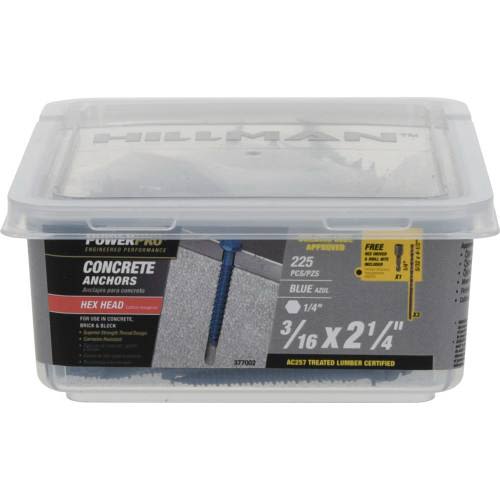 Clear plastic container of blue hex washer-head concrete screw anchors for secure fastening in Hardware and Fasteners collections under $100