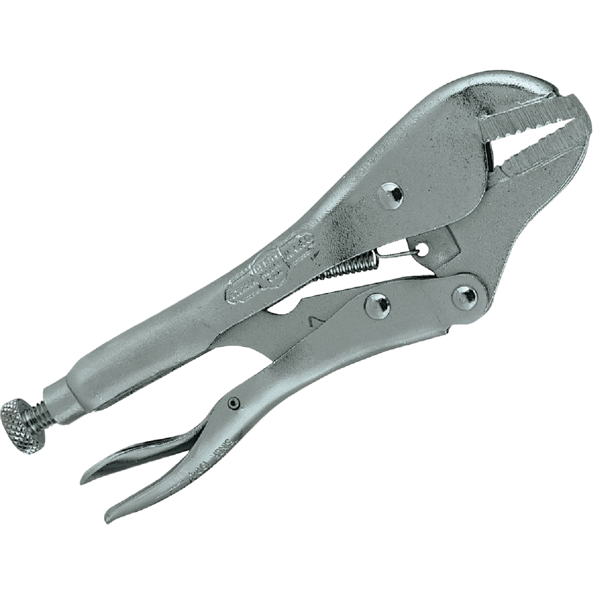 Metal locking pliers with straight jaws and an adjustable screw for secure gripping in home improvement tasks
