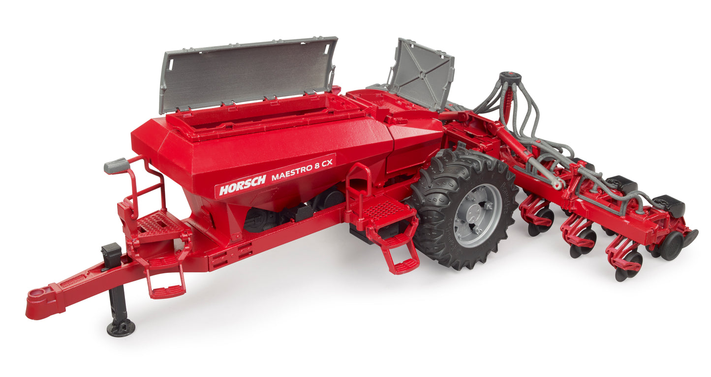 Red detailed model agricultural seeder with multiple disc units and rugged tires in Vehicles & Remote Controlled Toys collection