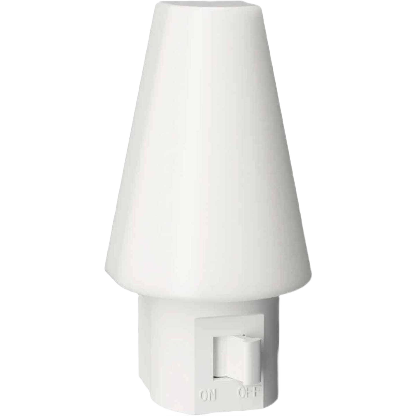 White plug-in LED night light with frosted lens and on/off switch, part of Electrical and Lighting collections under $50