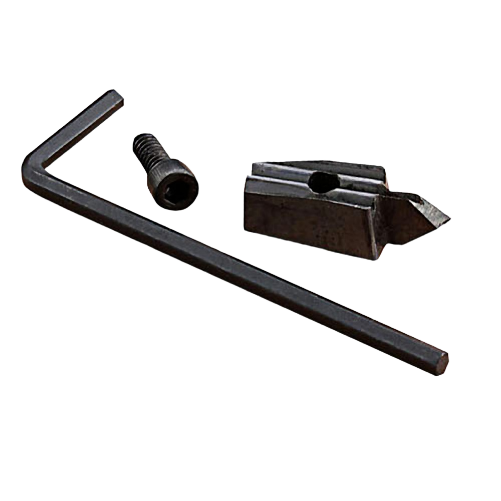 Metal core cutter blade with hex screw and L-shaped Allen wrench for precision woodworking tool adjustments