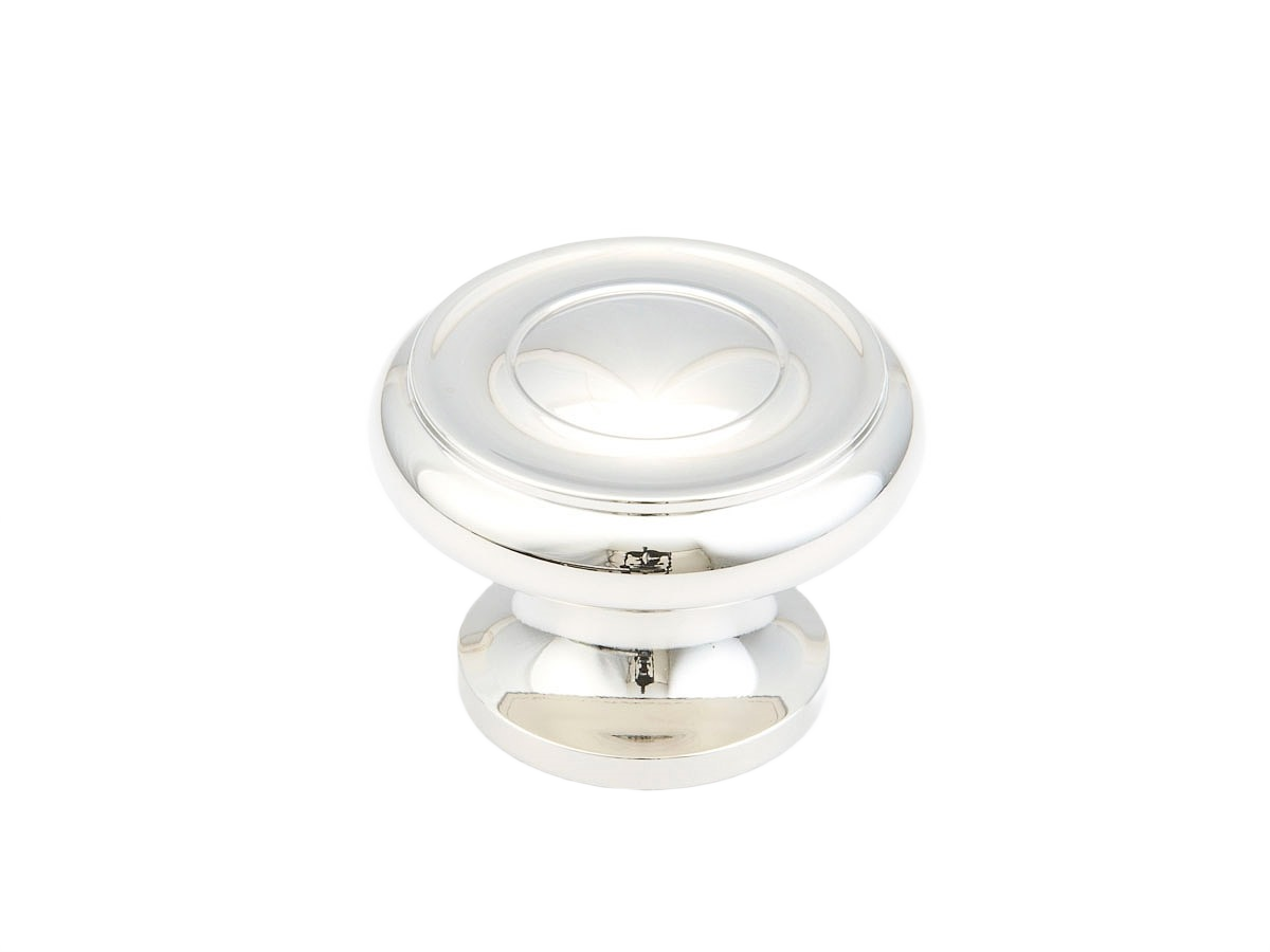 Polished nickel solid brass cabinet knob with traditional round design from Hardware and Furniture Accessories collections