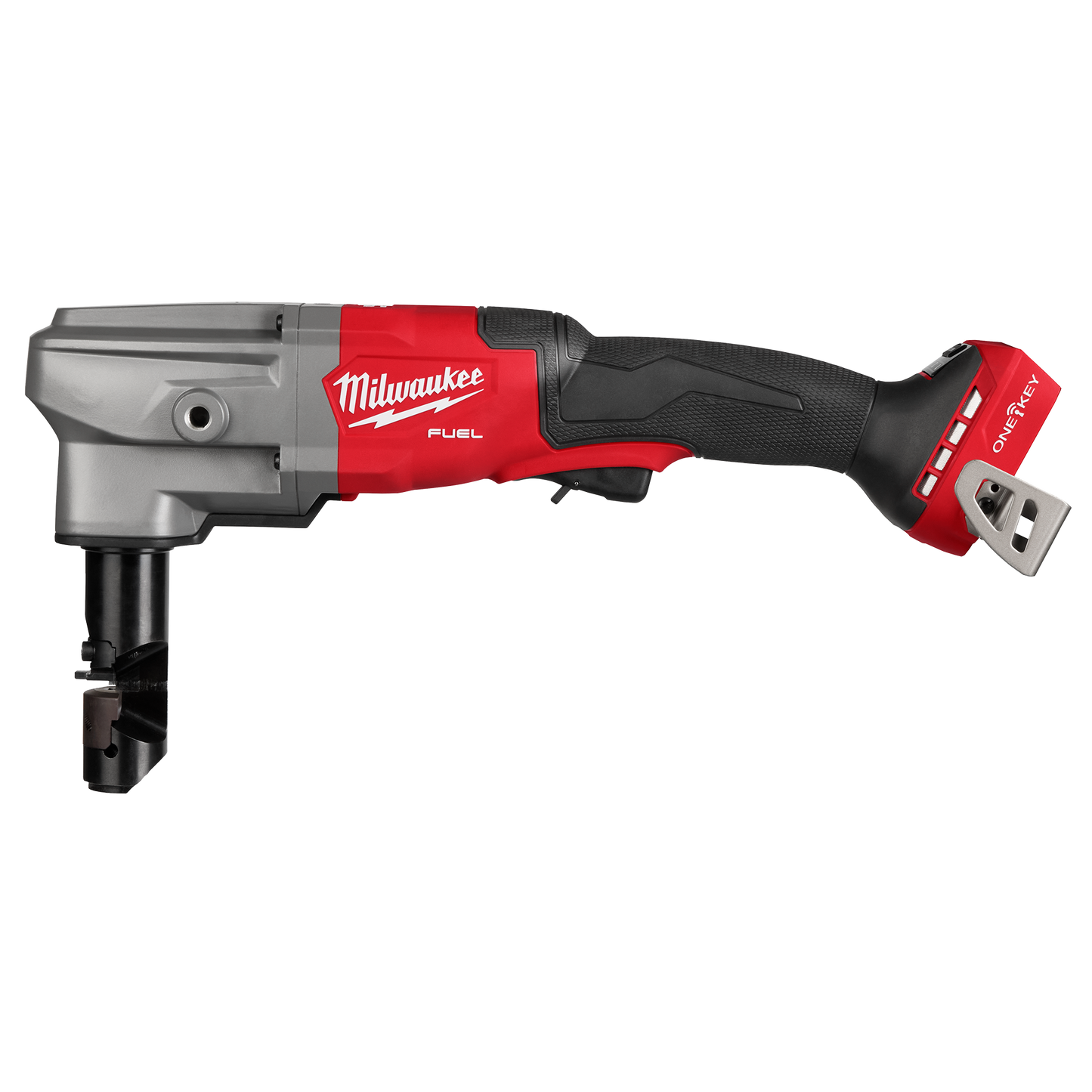 Cordless red and black metal cutting nibbler tool with ergonomic handle for precision home improvement tasks