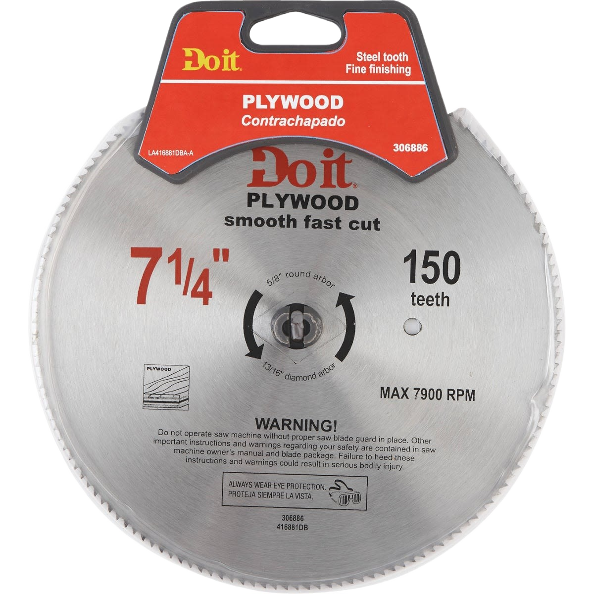 7-1/4 inch circular saw blade with 150 steel teeth designed for smooth plywood cuts in home improvement projects