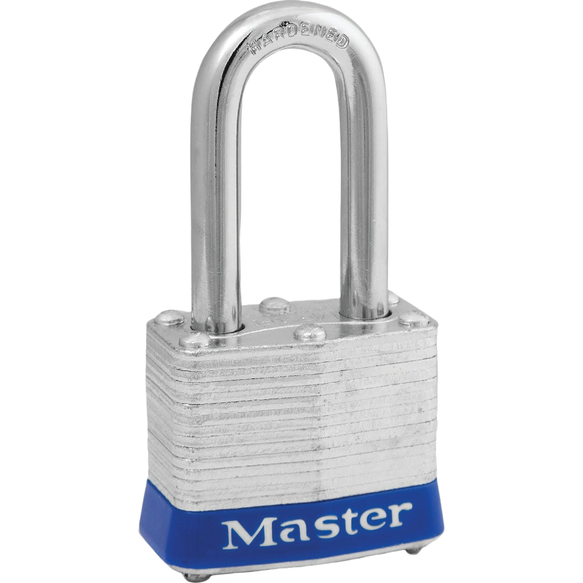 Laminated steel padlock with blue branded bottom for hardware, fasteners, and home improvement under $50 collections