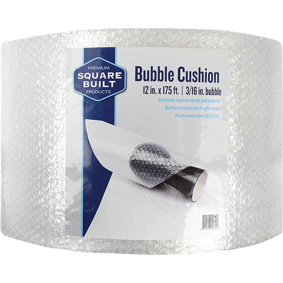 Clear bubble cushioning wrap roll with 5/16 inch thick bubbles for protecting fragile items in home improvement projects
