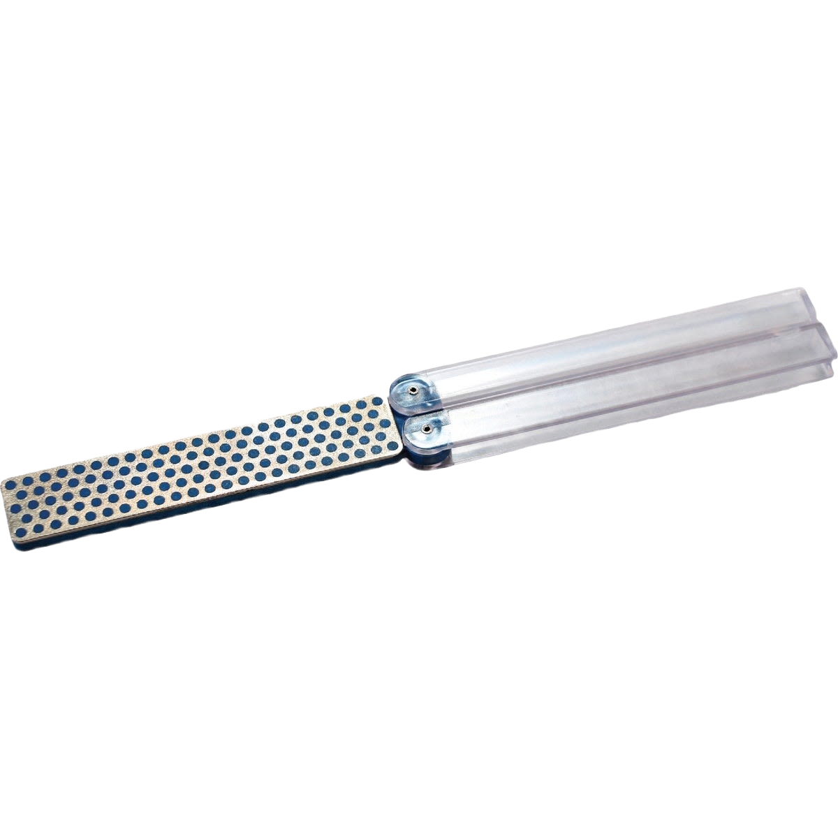 Coarse diamond sharpening stone with folding transparent handles for secure grip in woodworking tool accessories and home improvement