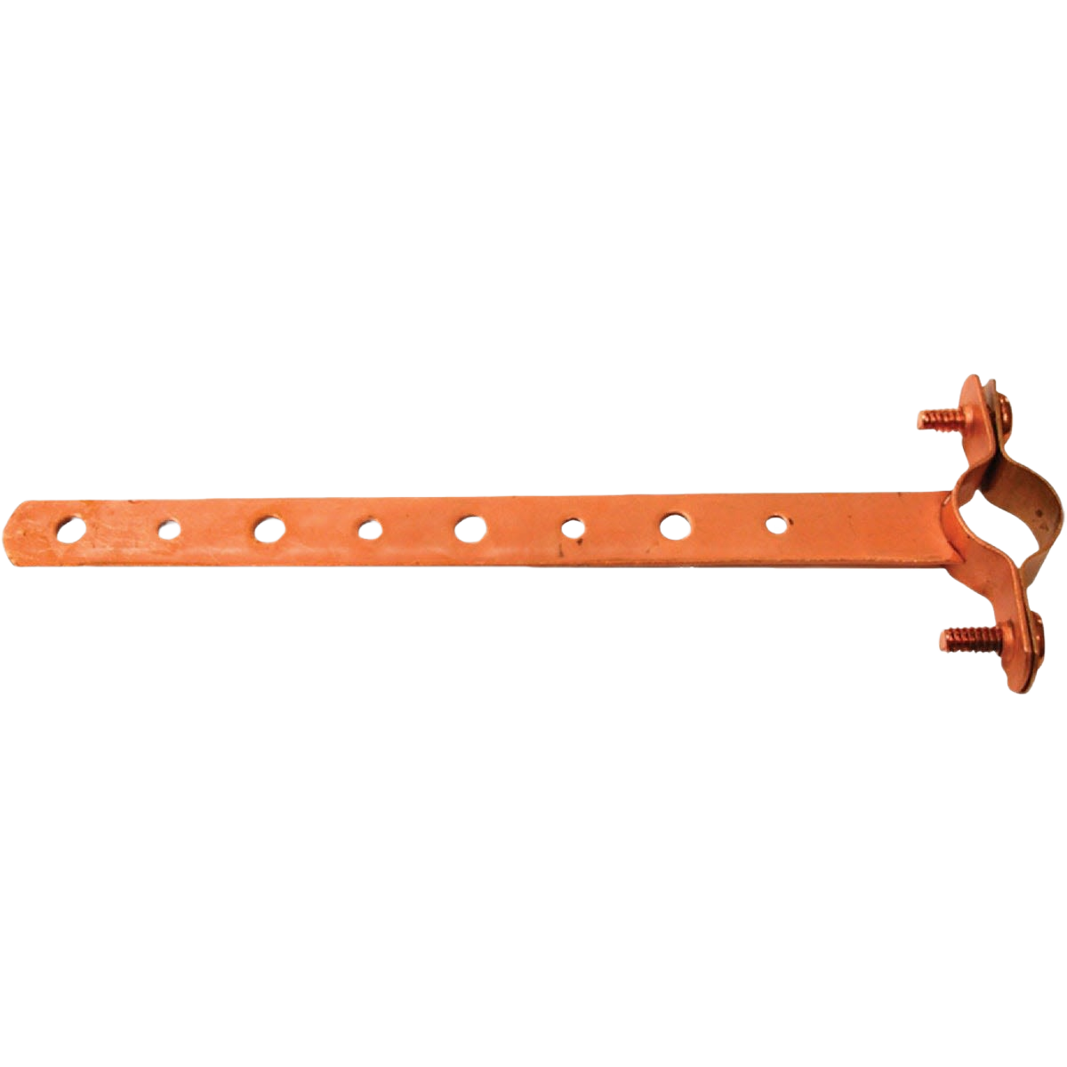 Copper pipe hanger with adjustable clamp and multiple mounting holes for tools and home improvement projects