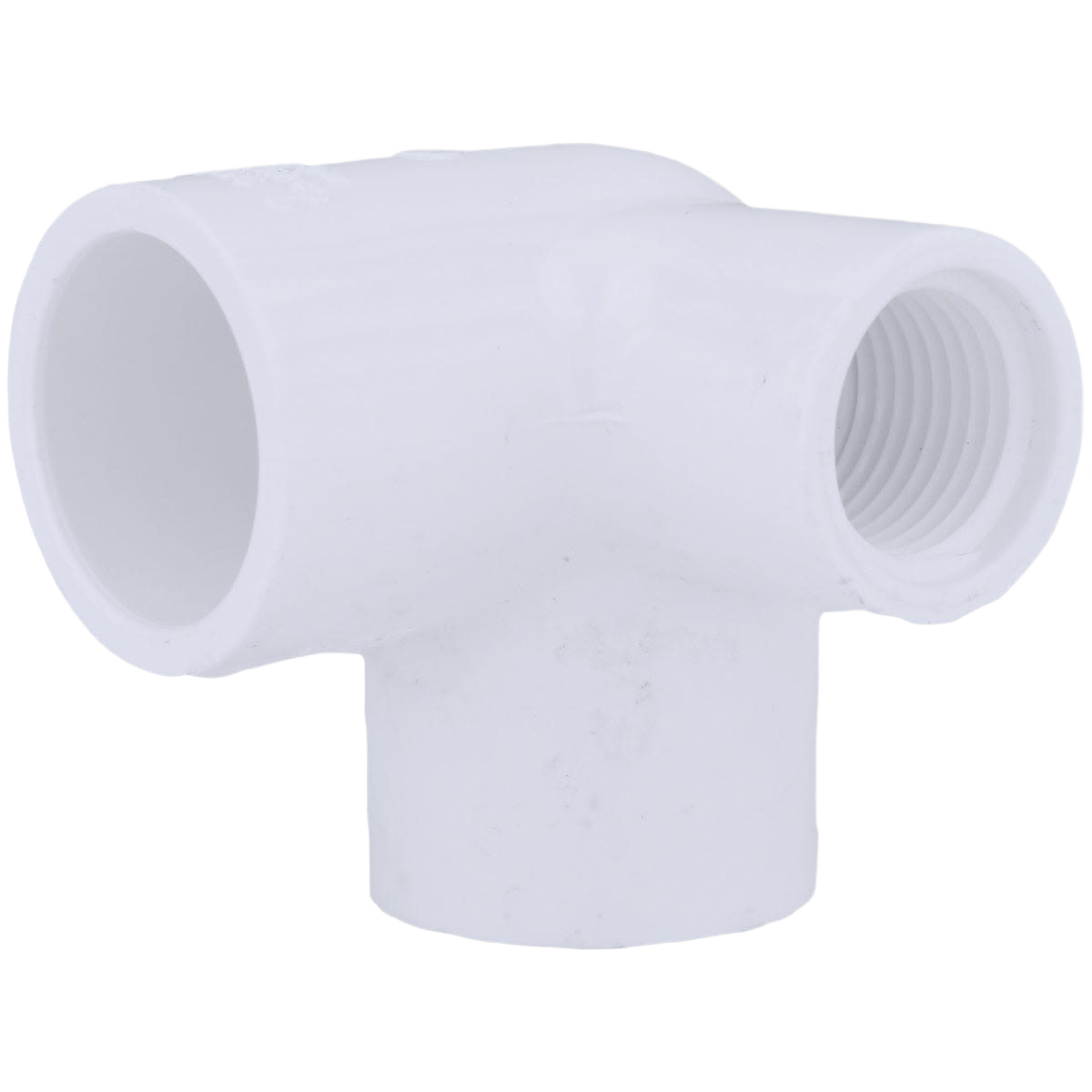 White PVC 90-degree elbow with side inlet for plumbing connections in Pipes & Fittings and Home Improvement collections
