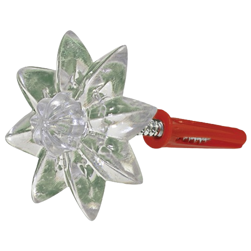 Clear decorative rosette with red fastener screw for mirror mounting and home improvement projects