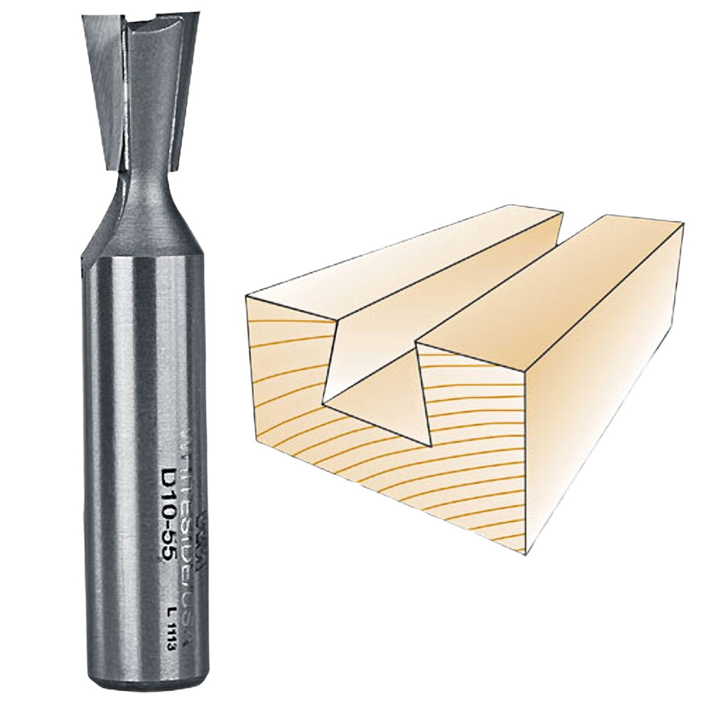 Carbide-tipped dovetail router bit with 10-degree angle for precise woodworking in tool accessories and drill bits collections