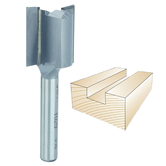 Whiteside router bit next to illustration of groove cut in wood for woodworking tool accessories and home improvement.