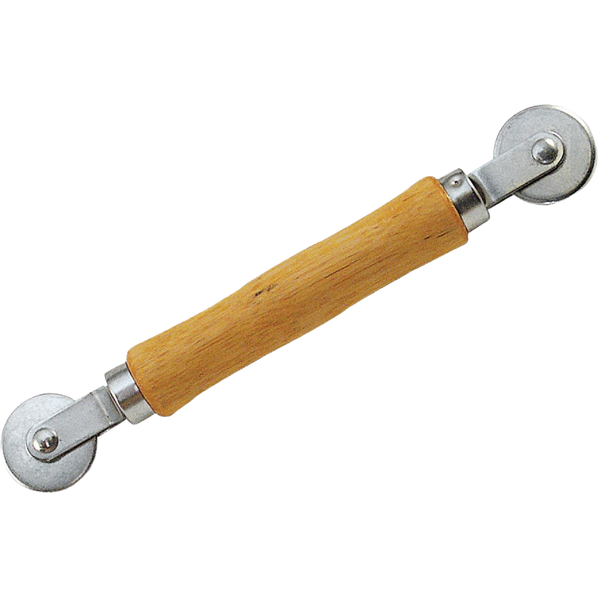 Wood handle screen rolling tool with dual metal wheels for precise screen installation in home improvement tasks