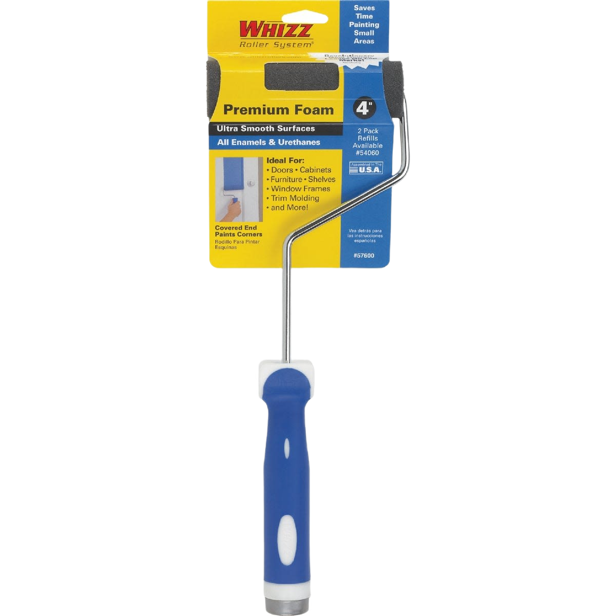Paint roller with blue soft grip handle and 4-inch premium foam roller for smooth finishes in paint supplies collection