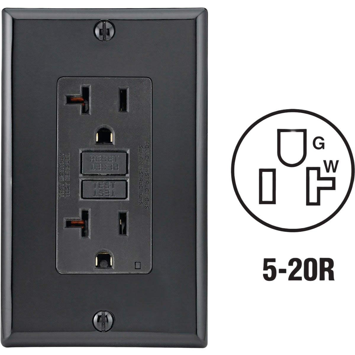 Black commercial grade GFCI outlet with self-test feature and wall plate for electrical boxes and home improvement under $50 collection