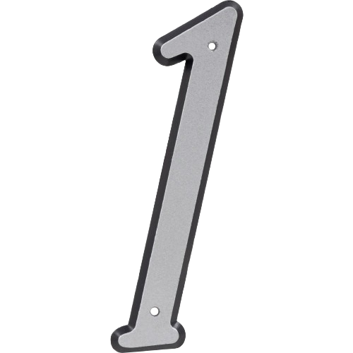 Reflective silver house number 1 with black border, nail-on design for home improvement and signs collection under $25