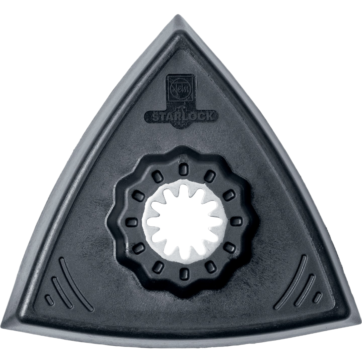 Unperforated triangular grinding pad with Starlock mount for power tool accessories and abrasives collection