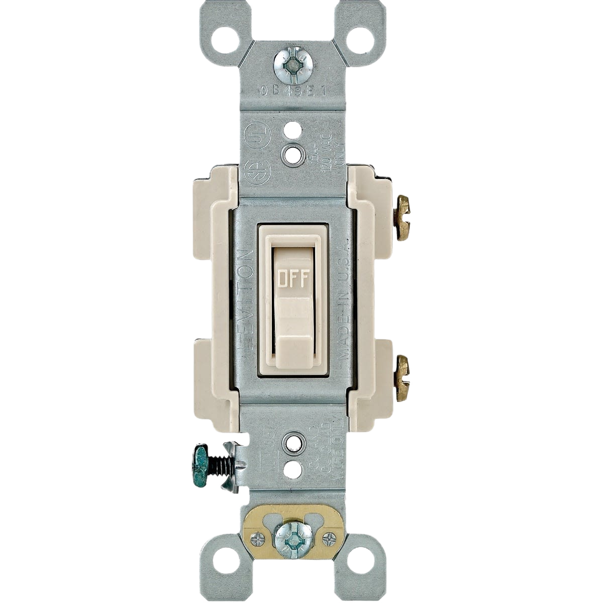 Light almond toggle single pole switch with mounting screws for electrical home improvement projects under $50
