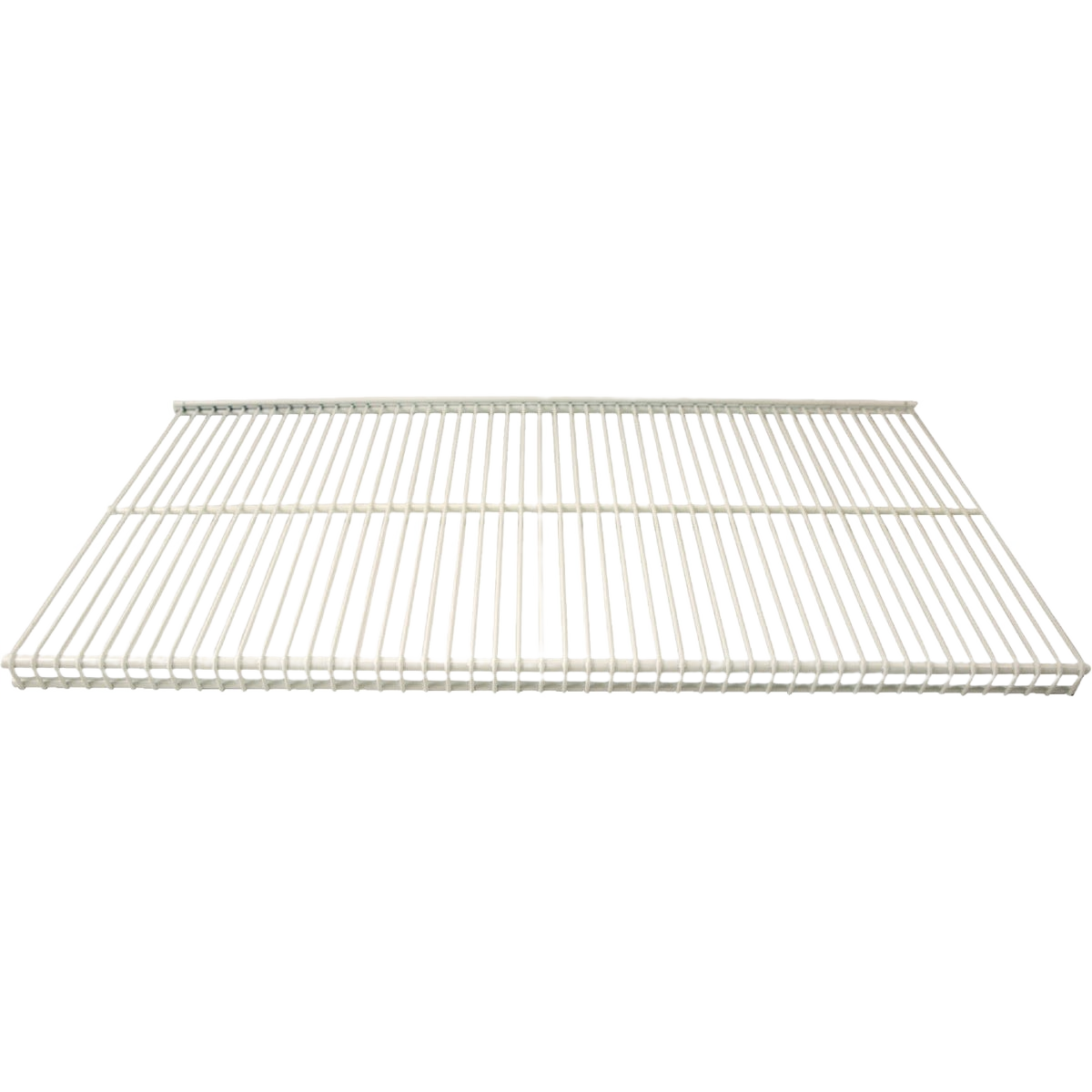 White ventilated closet shelf with slim front profile for organized storage in home improvement and closet accessories collections