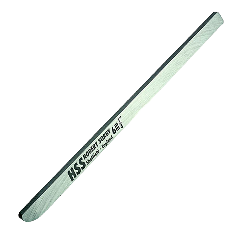 Close-up of a slender metal scraper blade for precision shaping in woodworking and home improvement tools